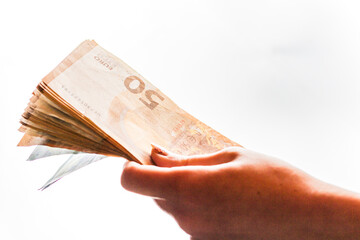 EURO money banknotes, detail photo of EUR