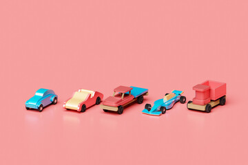 set of colorful children's cars, 3D illustration
