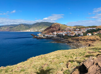 Panoramic view of Marina Da Quinta Grande village in the Atlantic ocean, Madeira island, Portugal