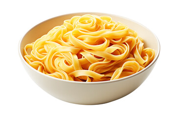 Boiled spaghetti or pasta in white ceramic cup Isolated on cut out PNG or transparent background clipping path and full depth of field. Realistic food clipart template pattern.
