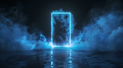 Abstract neon background with glowing square frame
