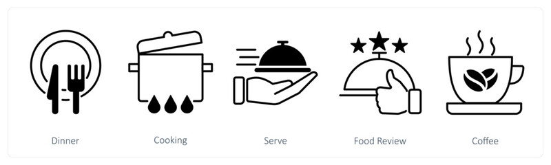 A set of 5 Restaurant icons as dinner, cooking, serve