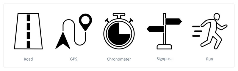 A set of 5 Running icons as road, gps, chronometer