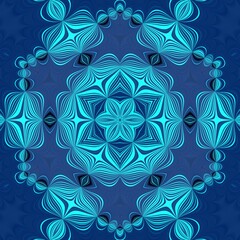 square format floral fantasy in turquoise and black creative patterns and design on a royal blue background