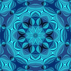 square format floral fantasy in turquoise and black creative patterns and design on a royal blue background