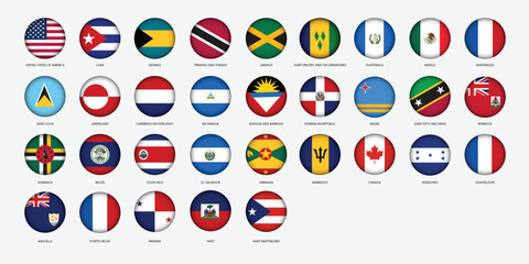 Round Icons of All North America Country Flags