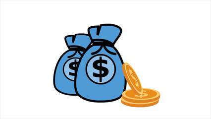 Dollar coin blue money bag animation white background