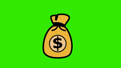 One money bag animated green background