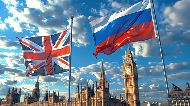 UK and Russia Flag - Powered by Adobe