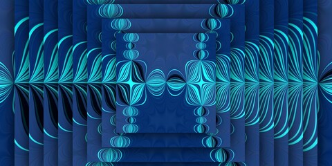 Ultra-wide turquoise and black creative patterns and concentric design on a royal blue background...