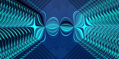 Ultra-wide turquoise and black creative patterns and concentric design on a royal blue background...