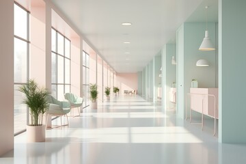 Fototapeta premium Interior of a modern office with a long corridor.