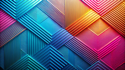 Vibrant Geometric Pattern with Triangles and Parallelograms - Three-Dimensional Optical Illusion in Spectrum Colors for Modern Digital Wallpaper, Graphic Design, or Creative Artistic Projects.