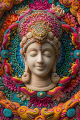 Fototapeta premium Richly colored mandala encircling a serene deity
