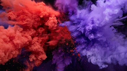 Fototapeta premium A spectrum of powders mid-explosion, from red to purple