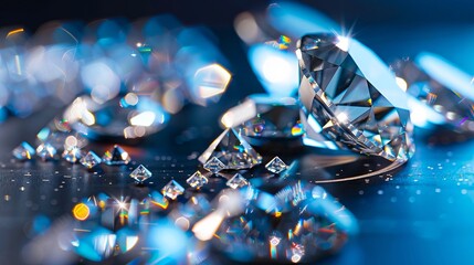 A close up of diamonds on a black surface.