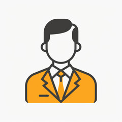 Orange icon of businessman, upper body, dark hair, wearing suit and tie.