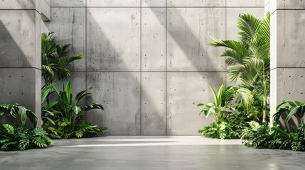 plants growing on a concrete wall background