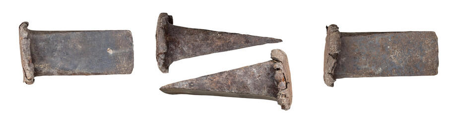 Fototapeta premium Old rusty metal tool for wood cutters isolated on transparent background. 
