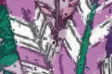 Oil painting and various flowers, tiger leaves, beautiful wedding illustrations