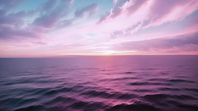 The serene and surreal sight of nacreous clouds hanging above a tranquil ocean.