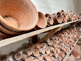 Stacked terracotta flower pots