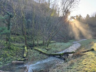 Tideswell Dale Peak District early morning mist 