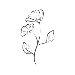 Line flower and leaves for print or use as poster, card, flyer or T shirt