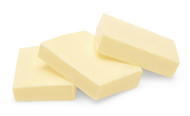 Pieces of butter isolated on white background. clipping path