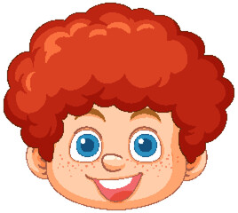 Happy cartoon face with curly red hair