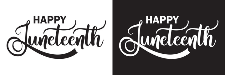 Happy Juneteenth calligraphy banner design, card. Black lettering  isolated on white background. Vector illustration. EPS 10