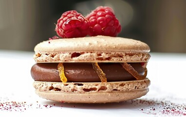 Delicious Macaron with Raspberries