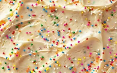Close-up of Colorful Sprinkles on Creamy Frosting