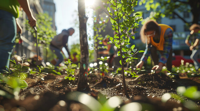 Participants in the landscaping program plant trees both in the city and in the forest, striving to improve air quality and maintain an ecological balance.
