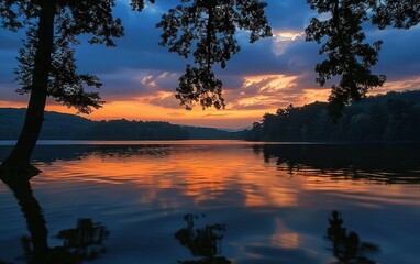 Fototapeta premium Serene Lake Sunset