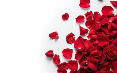 Scattered Red Rose Petals over White