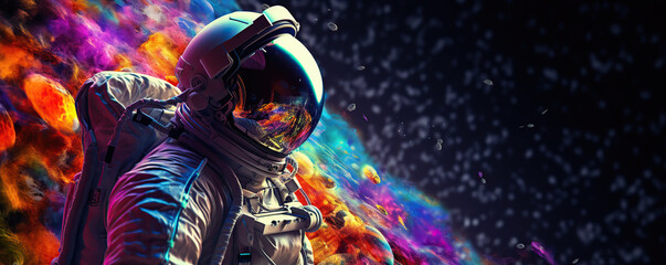 Astronaut Standing in Front of Colorful Explosion