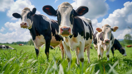 cows in a field looking into camera