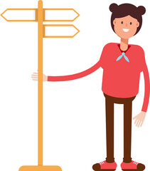 Cute Girl Character and Signpost
