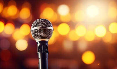 Microphone on stage with bokeh background