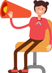 Cute Girl Character and Megaphone
