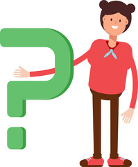 Cute Girl Character and Question Mark
