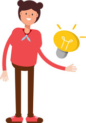 Cute Girl Character and Light Bulb
