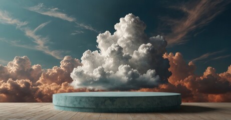 Dreamy cloud background podium for product showcase