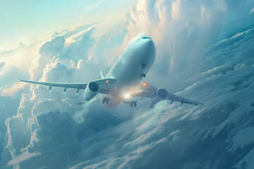 Fototapeta premium huge passenger aircraft ascending over clouds