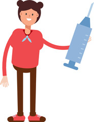 Cute Girl Character Holding Medical Syringe Illustration
