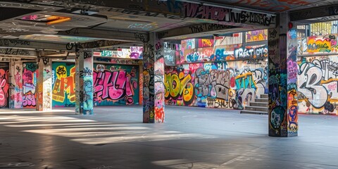 Large Warehouse With Graffiti Covered Walls
