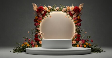 Floral butterfly podium for spring beauty product showcase
