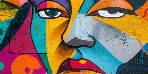 Obraz premium Colorful Painting of a Womans Face on a Wall