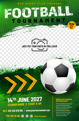 Football or soccer tournament poster template with ball, arrows and place for your photo © Jaroslav Machacek